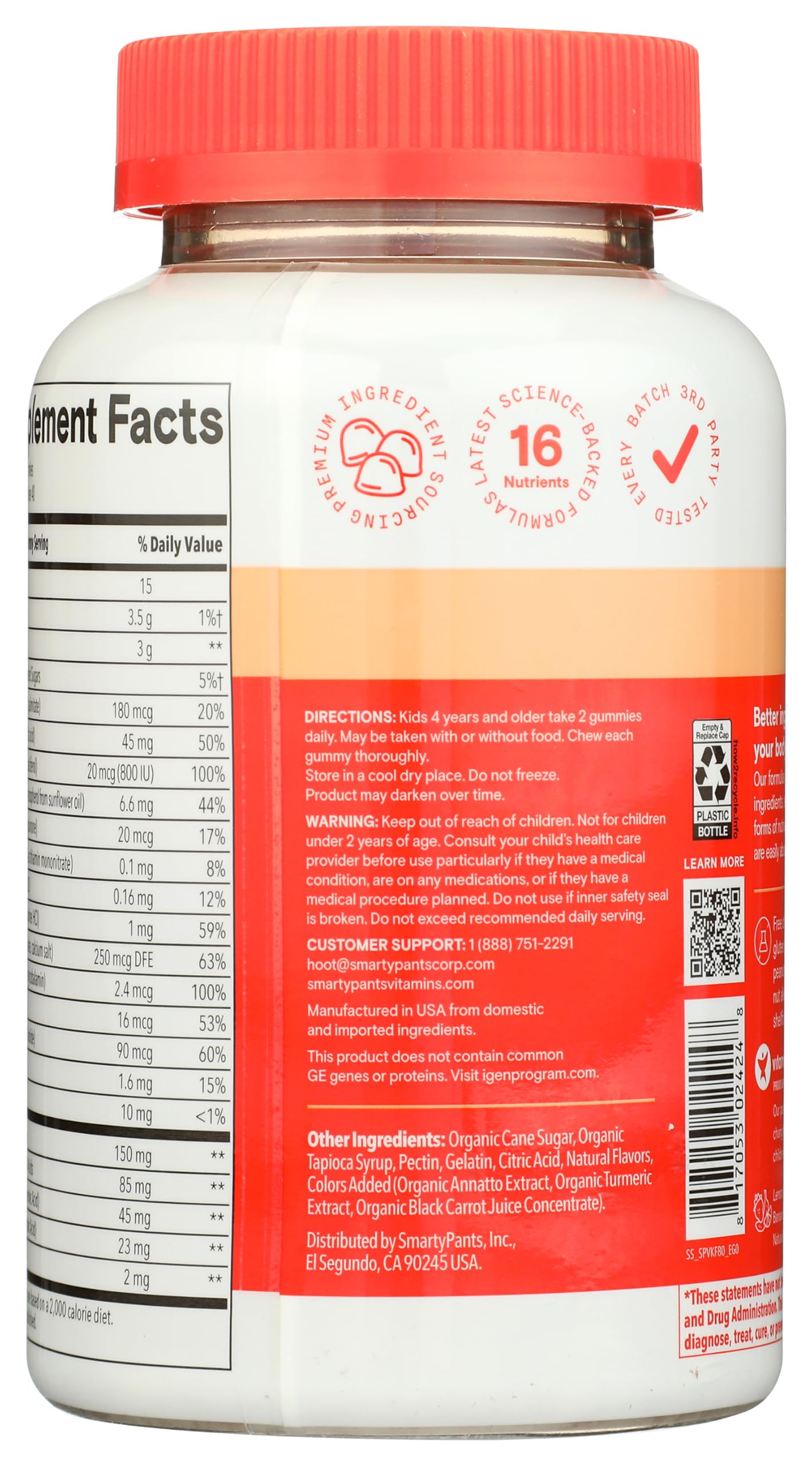 SmartyPants open bottle spilling fruit flavored gummies for easy serving