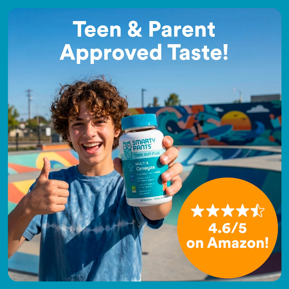 SmartyPants gummies in a teen backpack showing portability and on-the-go use