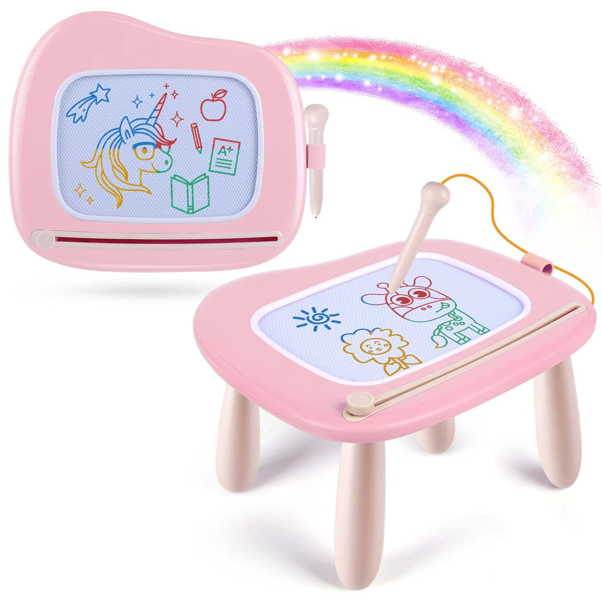 Smasiagon front view of pink magnetic drawing board showing clear frame and screen for easy play