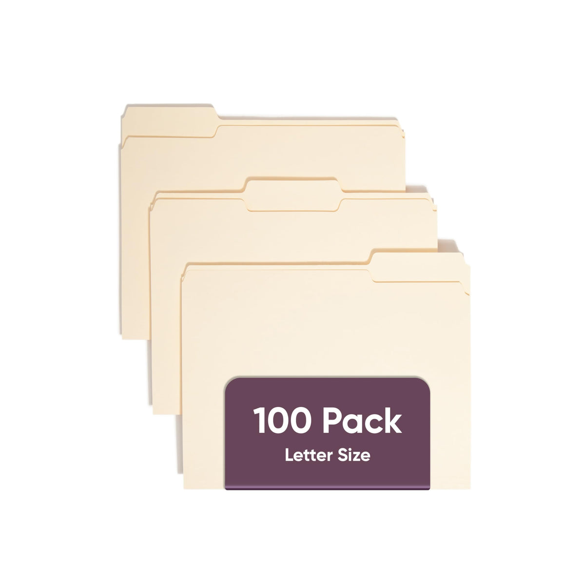 Smead front box display showing 100 manila folders and pack benefit of bulk organization