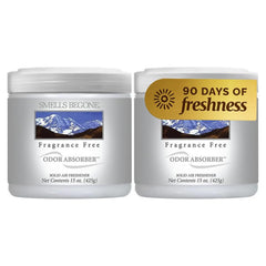 SMELLS BEGONE front packaging jar showing product and benefit of long lasting odor removal
