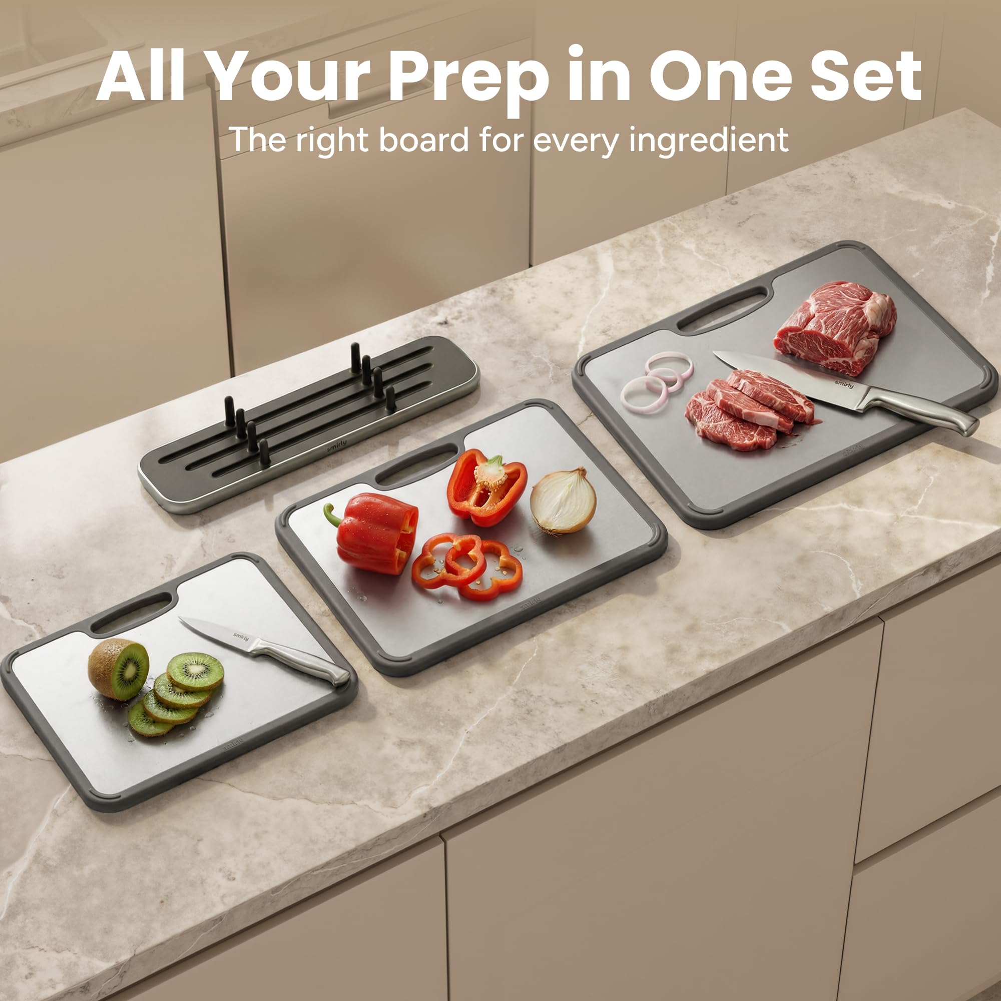 SMIRLY board in use slicing raw meat on titanium side reducing cross-contamination