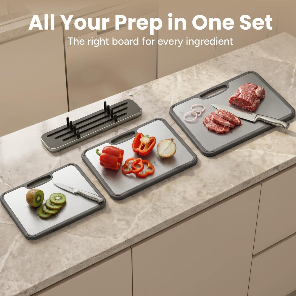 SMIRLY board in use slicing raw meat on titanium side reducing cross-contamination