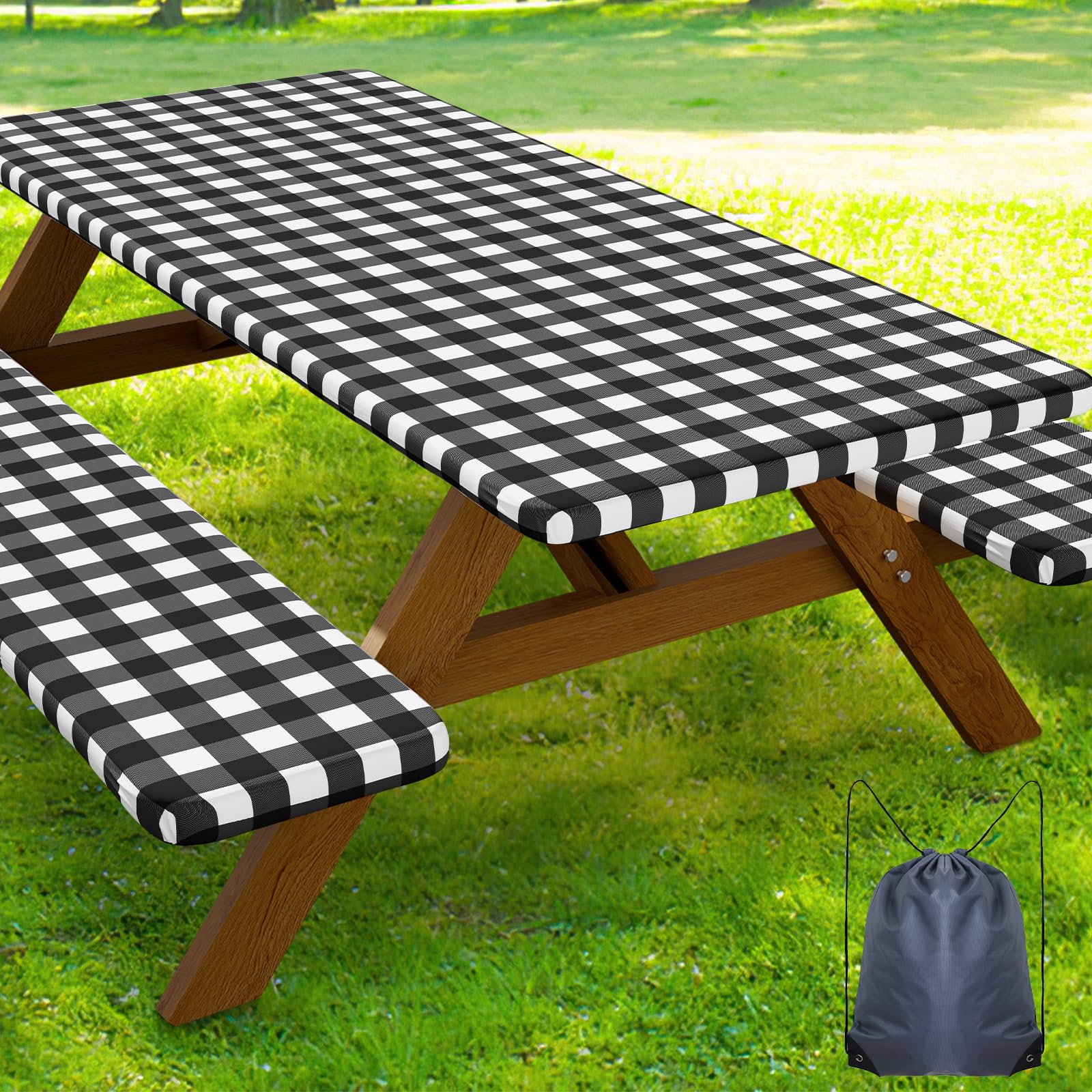 Smiry front packaging display showing the full 6FT table and bench cover set and easy storage