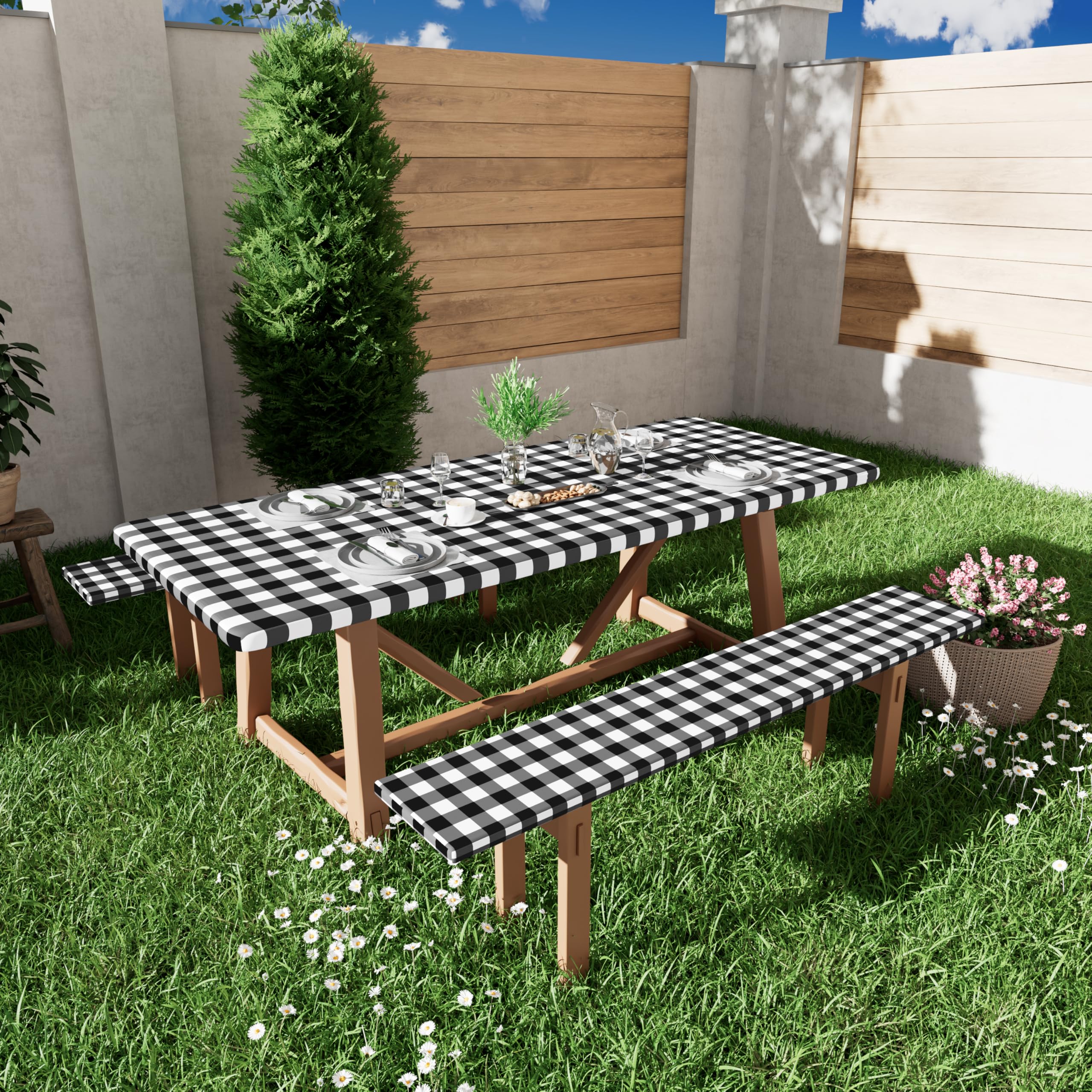 Smiry styled on indoor dining table with plates to show versatile buffalo plaid for events