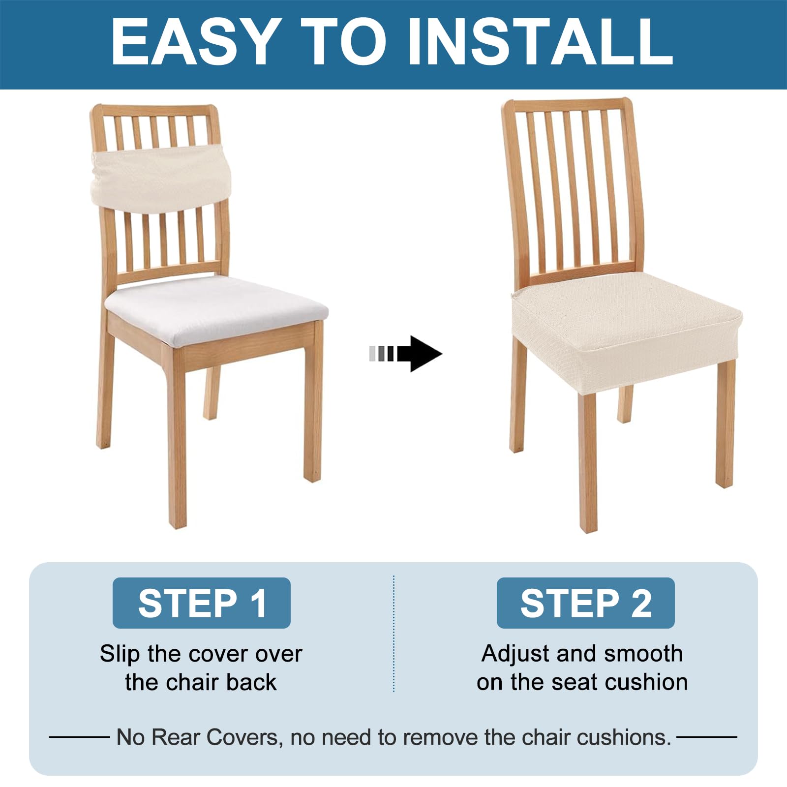 Smiry rear gap view illustrating quick slip-on installation without cushion removal