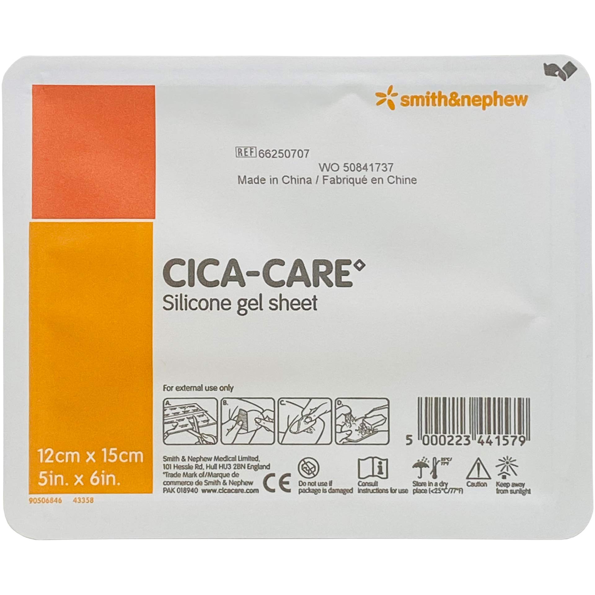 Smith & Nephew packaging front showing sheet size and reusable benefit
