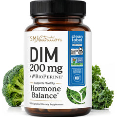 SMNutrition front bottle view showing DIM 200 label and benefits