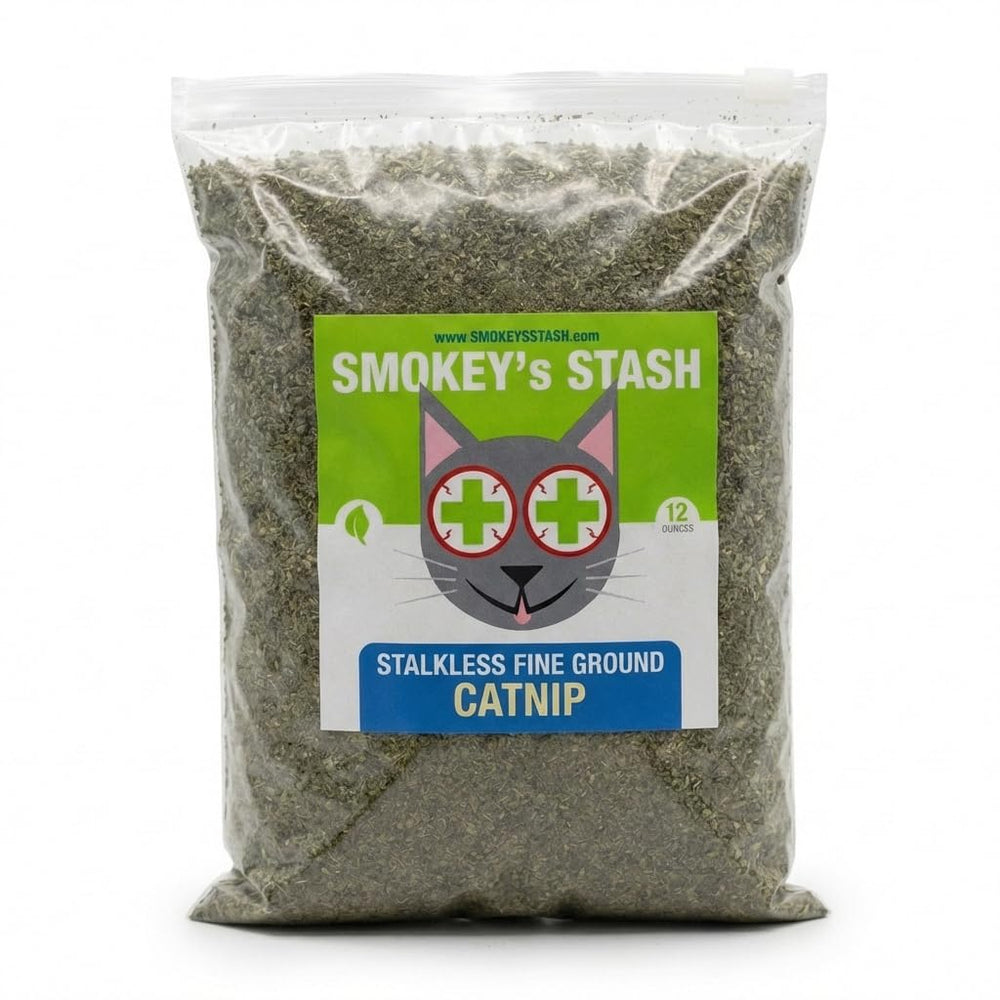 Smokey's Stash front packaging showing 12 oz resealable bag and branding benefit freshness