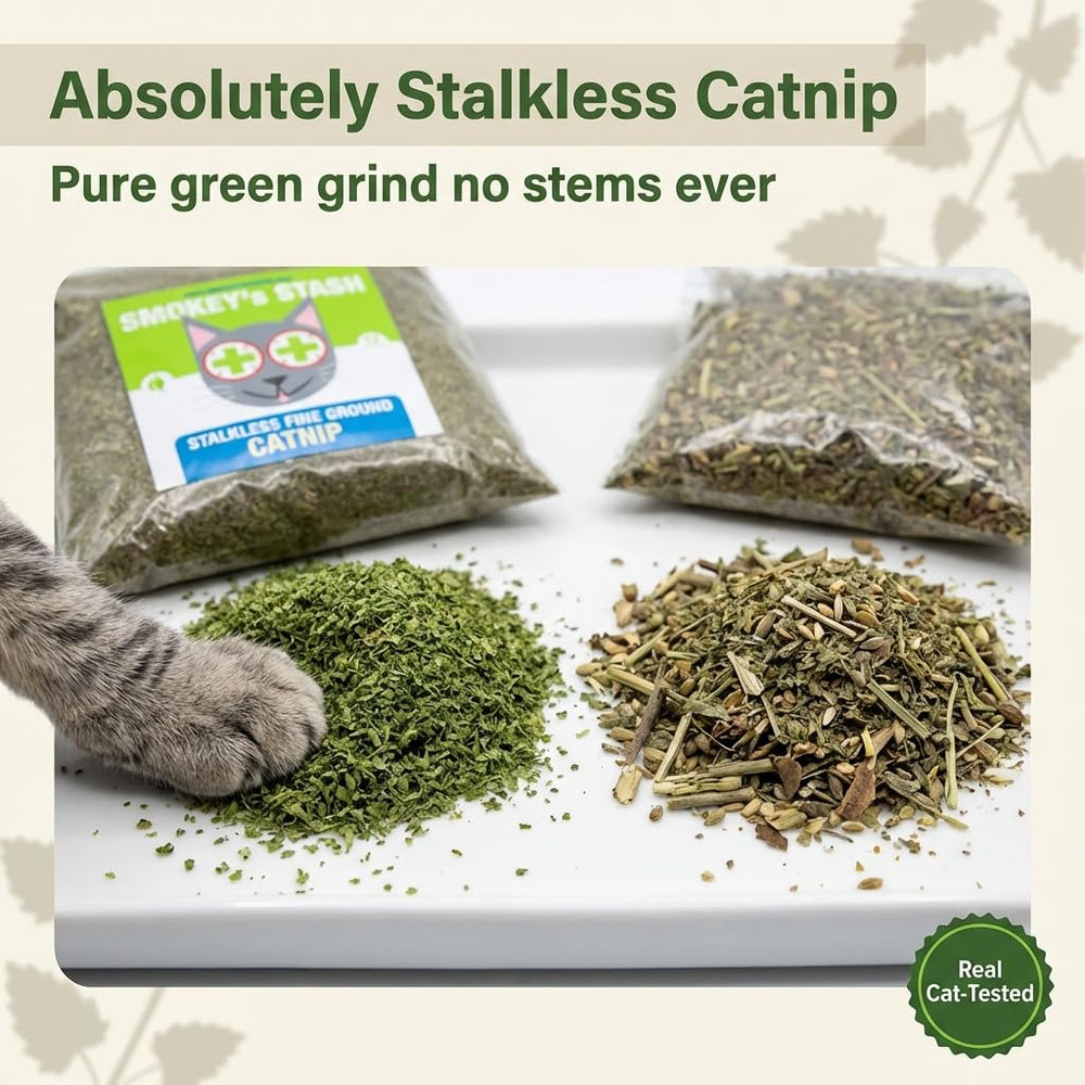 Smokey's Stash next to measuring cup showing 12 oz bulk quantity for multi-cat homes