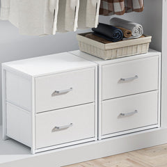 Smoproper front view of stacked white drawers showing neat organization benefit
