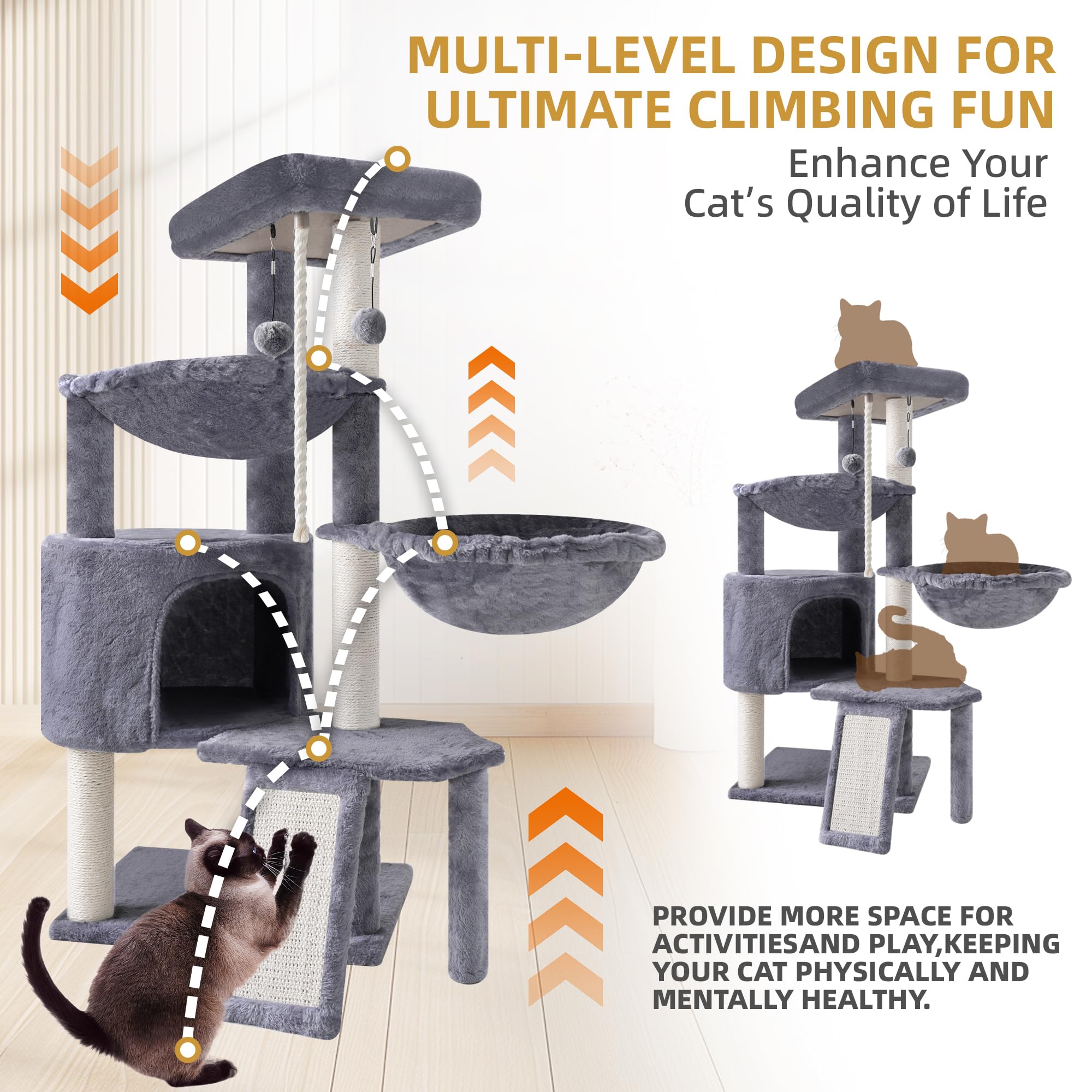 Smouatou size comparison with cat demonstrating scale and suitability for indoor spaces