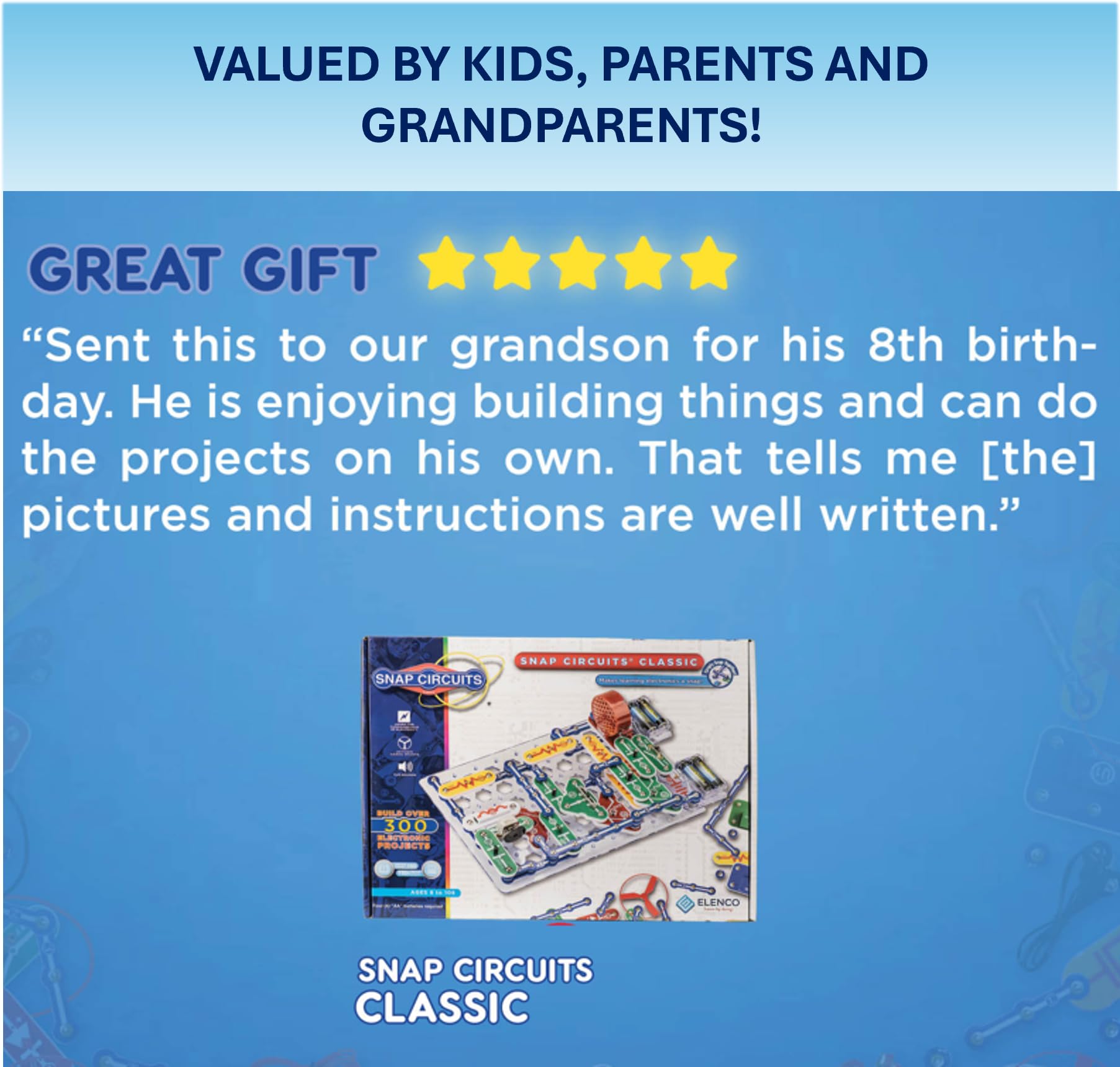 Snap Circuits parts beside AA batteries, gives clear size and power reference
