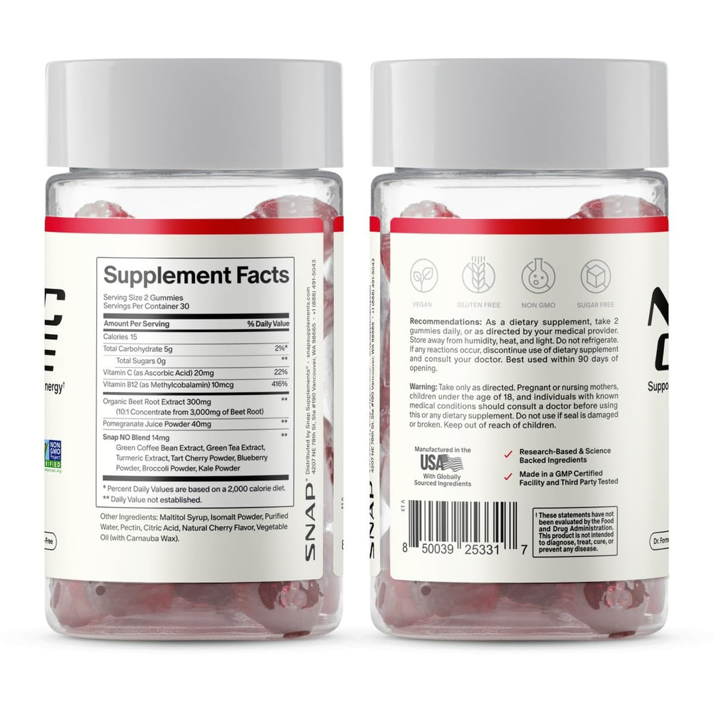 Hand holding bottle for scale showing Snap Supplements 60-gummy supply