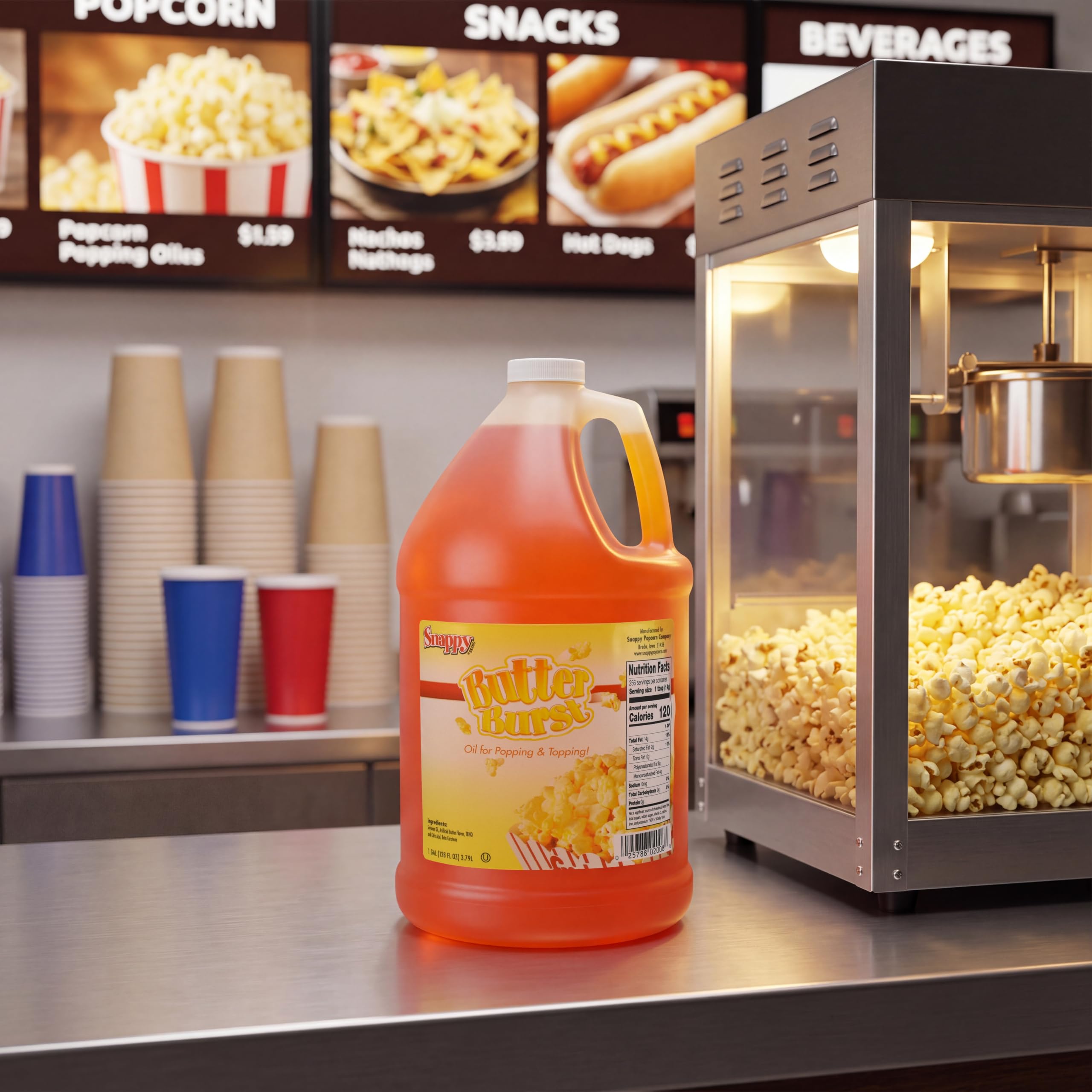 Bowl of popcorn finished with SNAPPY Butter Burst oil for golden theater taste