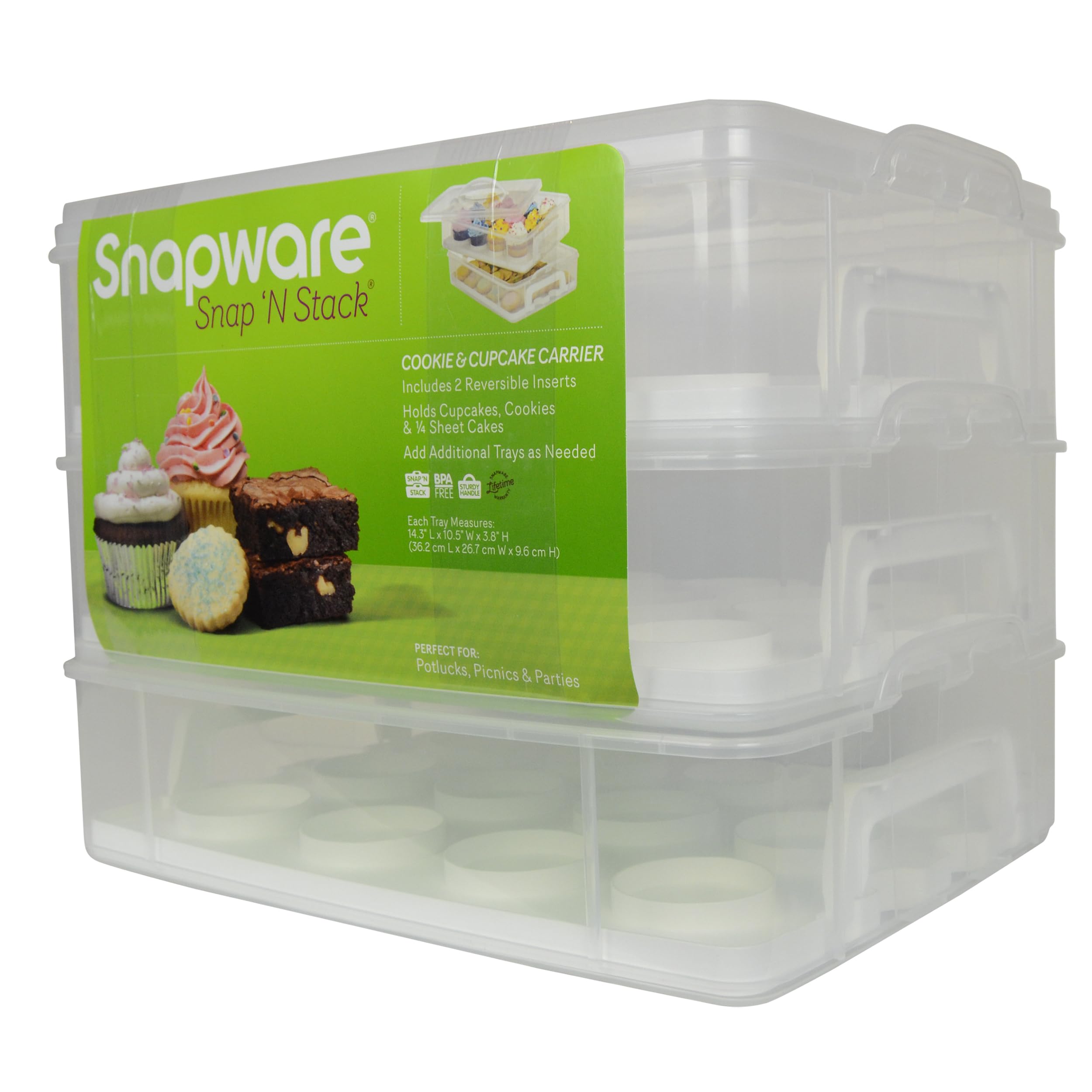 Snapware clear lid snap-lock detail demonstrating secure closure for stable dessert delivery