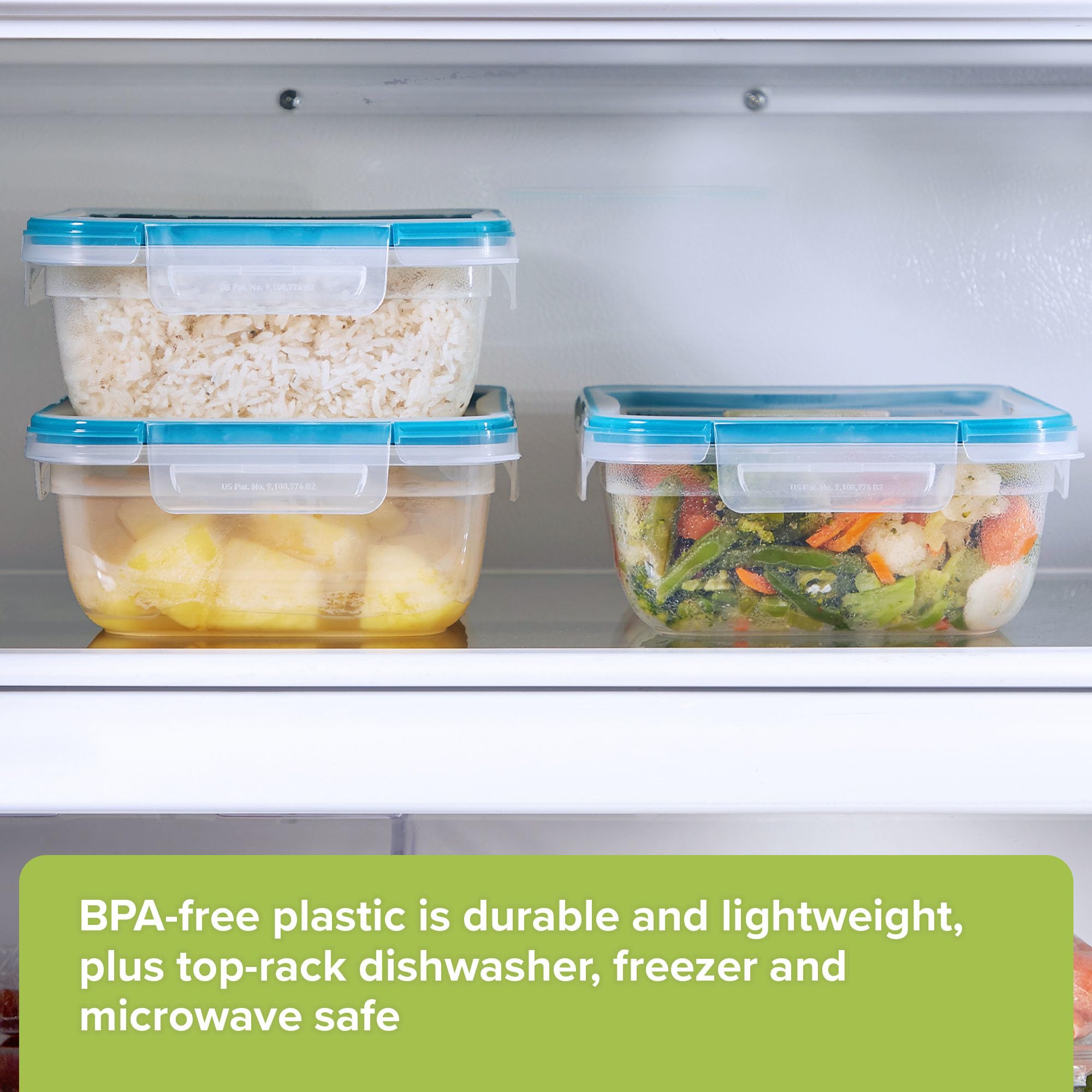 Snapware container held in hand showing 8.5-cup scale and portability benefit
