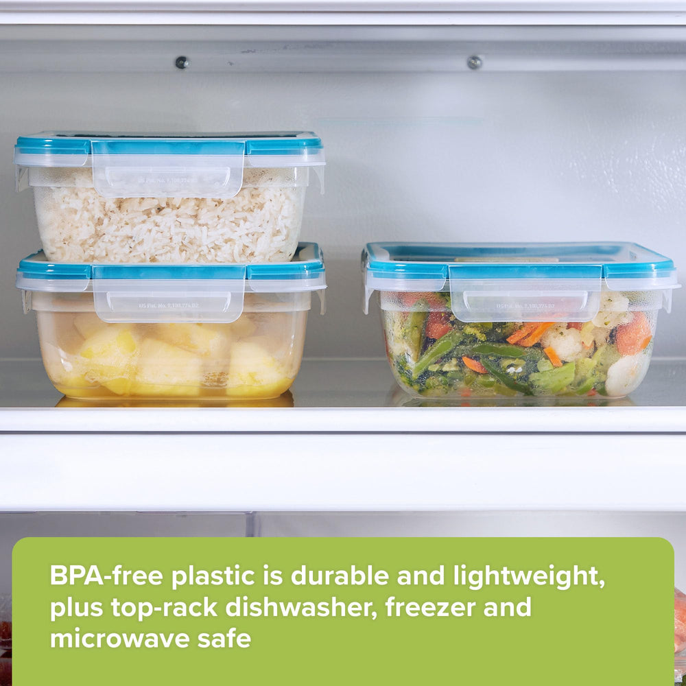 Snapware container held in hand showing 8.5-cup scale and portability benefit