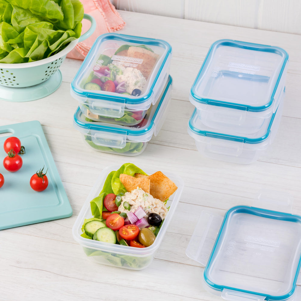 Snapware stacked containers in fridge showing space-saving organization and visibility