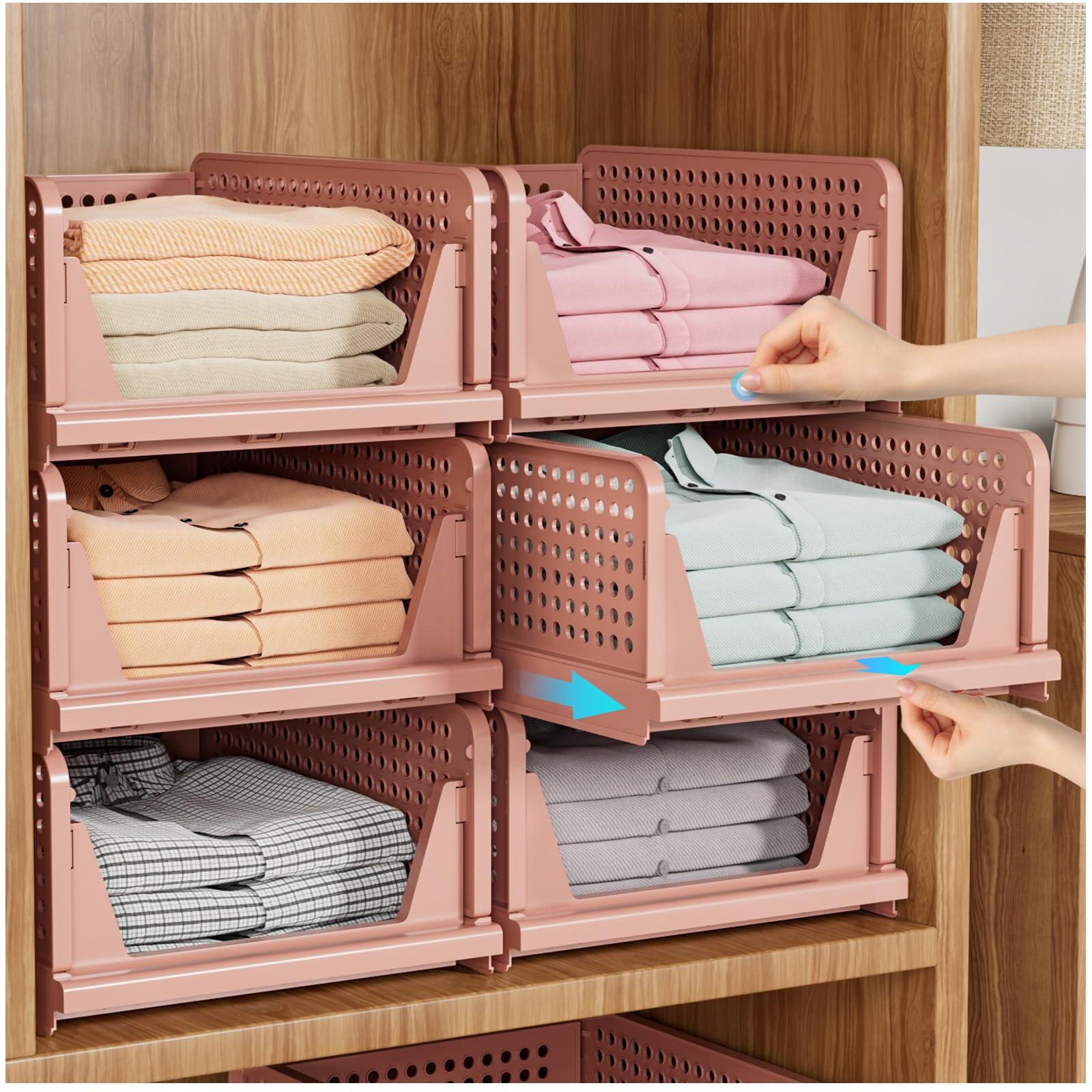 SNSLXH pink front view showing five stackable boxes and neat storage benefit