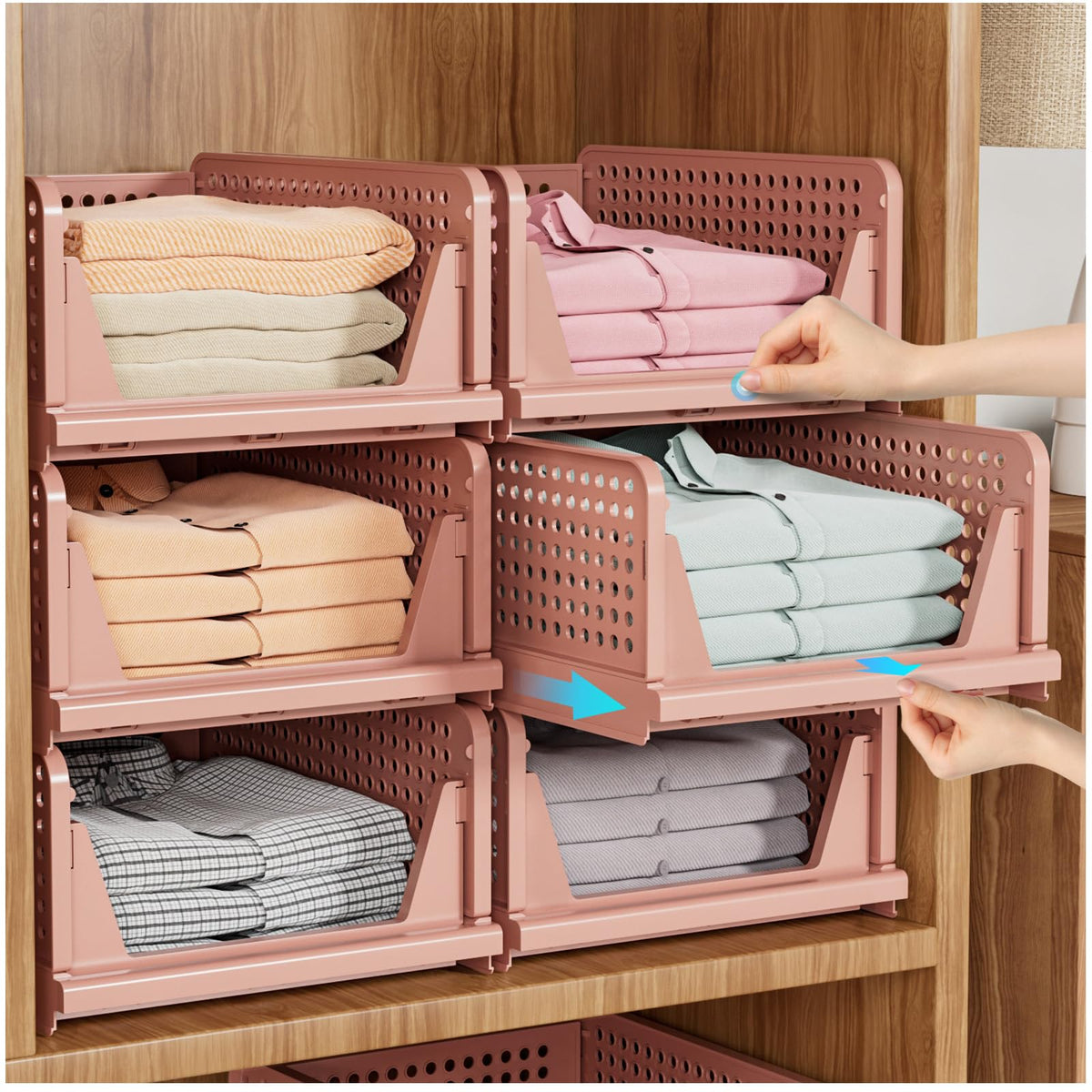 SNSLXH pink front view showing five stackable boxes and neat storage benefit