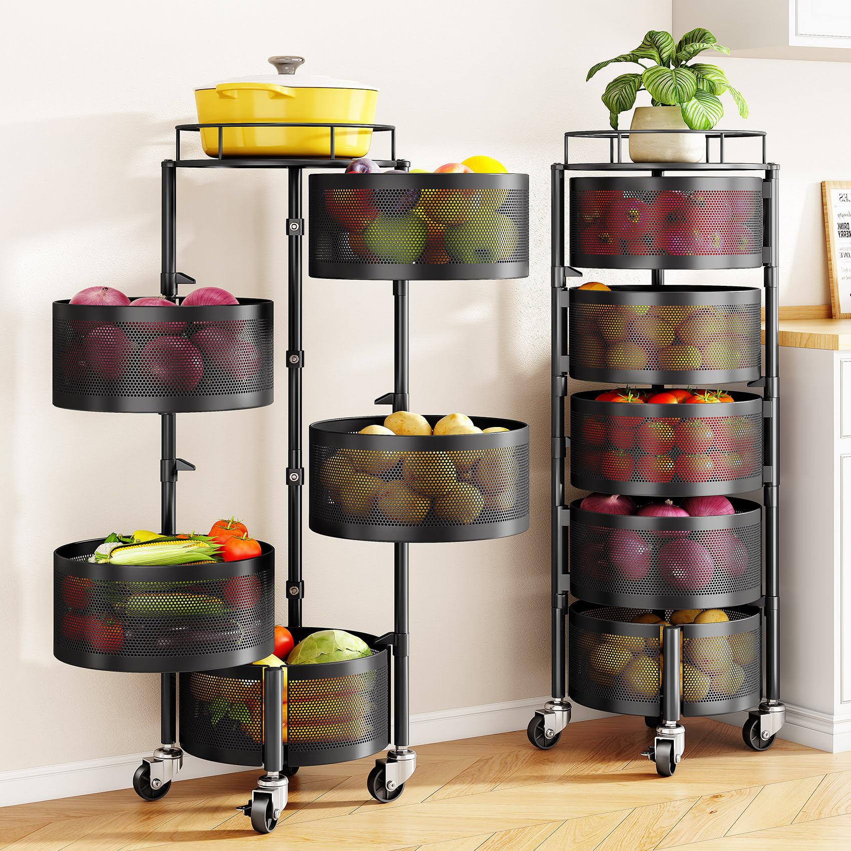 SNTD front view of assembled basket rack showing space-saving benefit