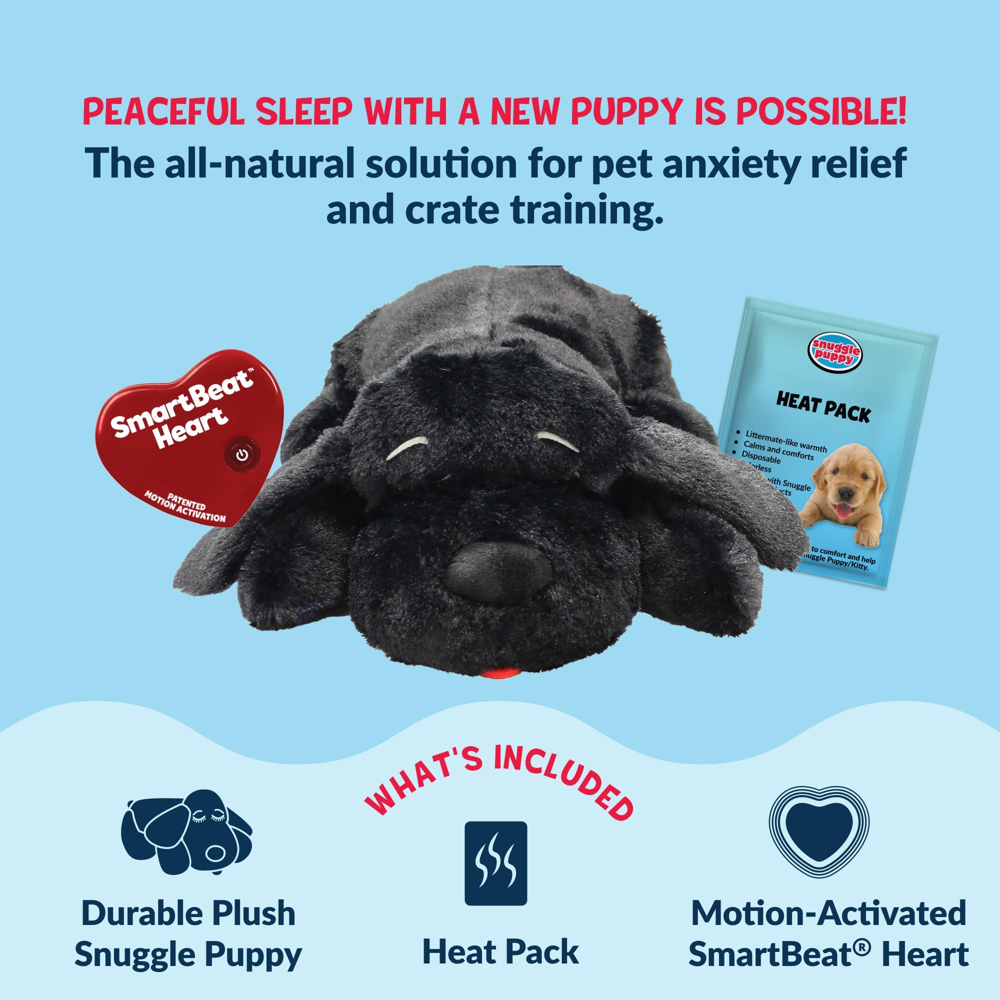 Snuggle Puppy placed in a crate to illustrate calming aid during crate training