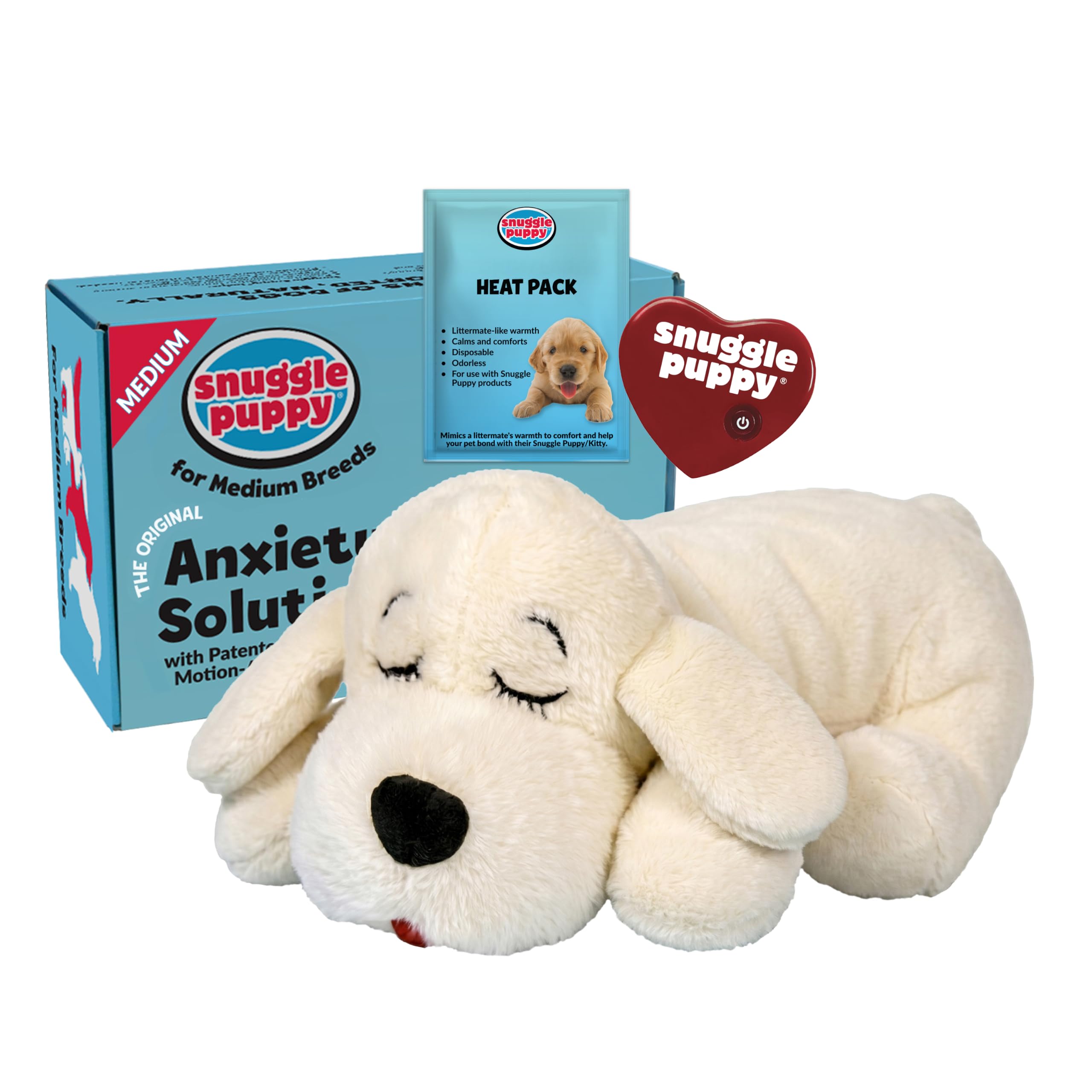 Snuggle Puppie front view of cream medium heartbeat toy showing size and plush comfort