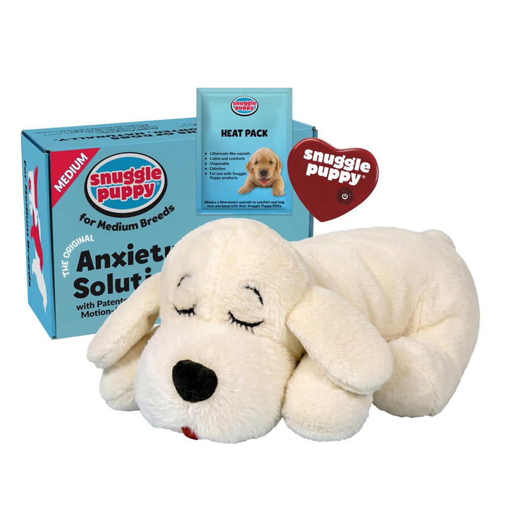 Snuggle Puppie front view of cream medium heartbeat toy showing size and plush comfort