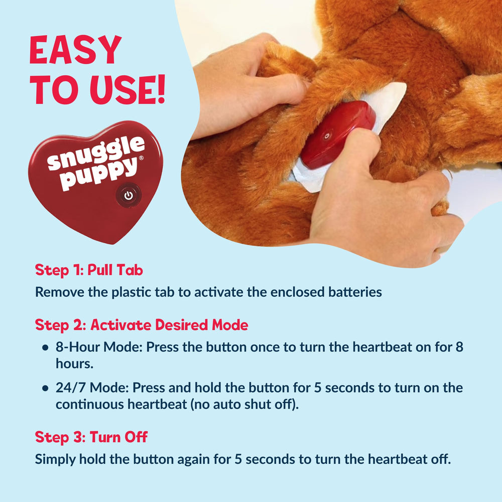 Snuggle Puppie medium toy next to a medium dog showing proper size fit