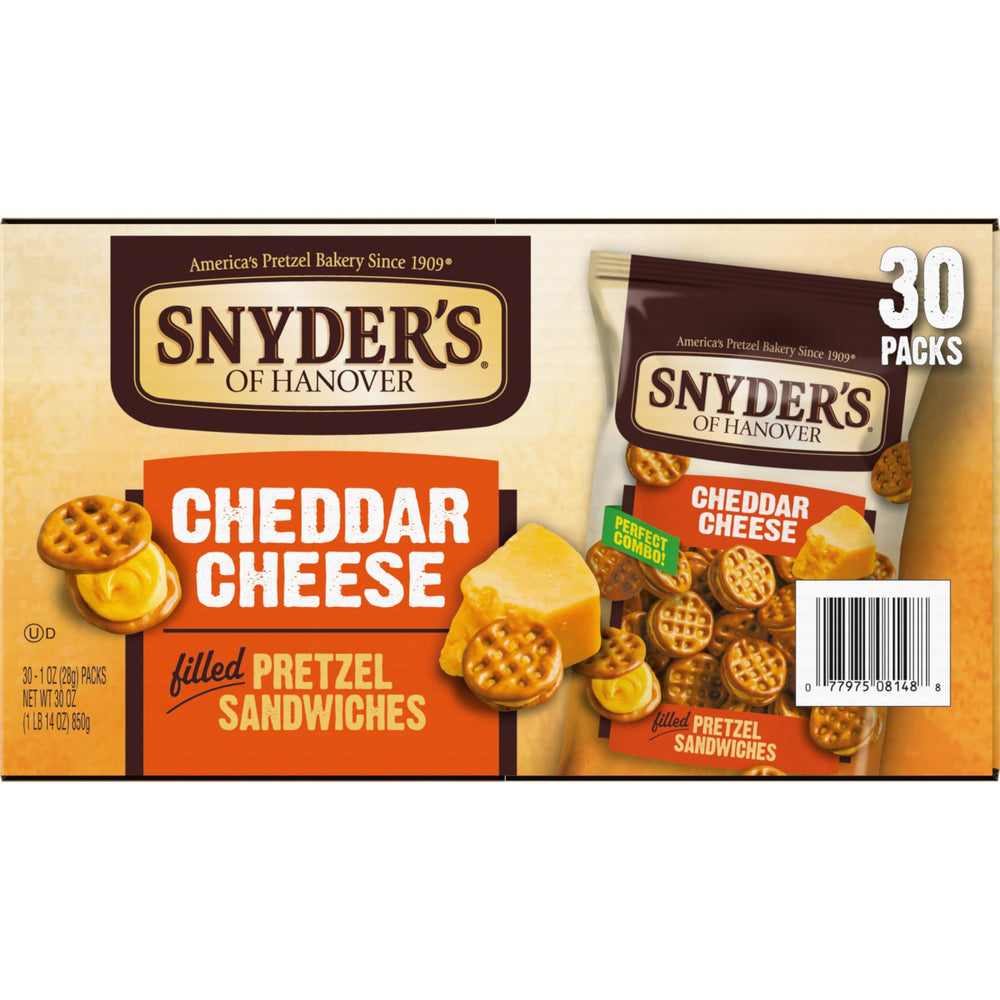 Snyder's of Hanover pretzel sandwiches on a table with drinks for easy entertaining