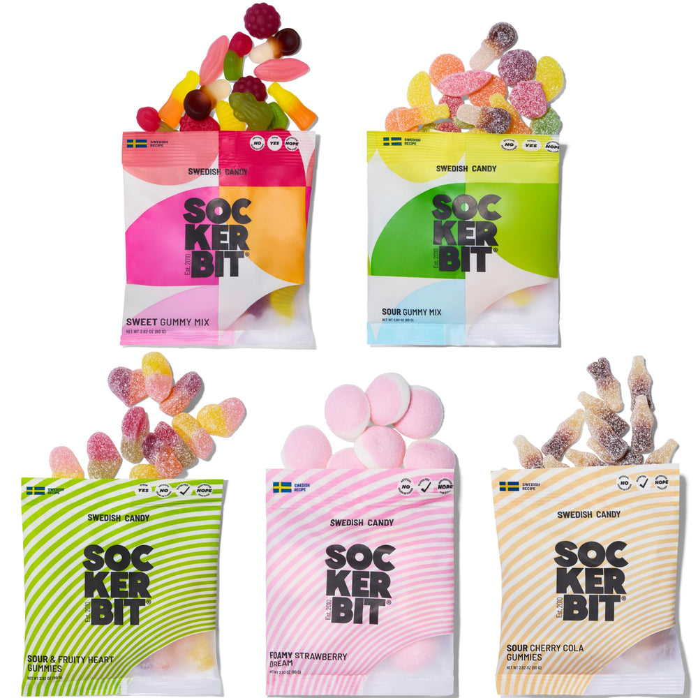 Sockerbit gift box with sampler showing ready-to-give presentation