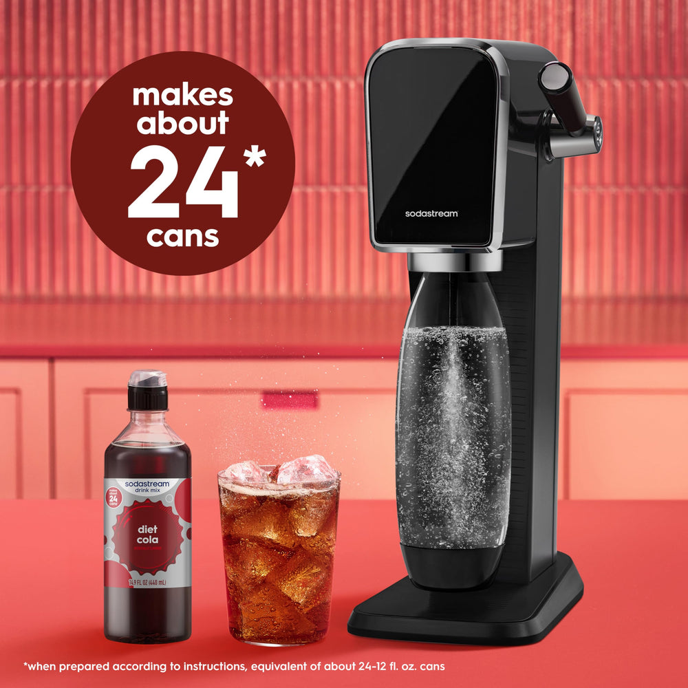 sodastream served in glass with ice showcasing refreshing zero-calorie cola