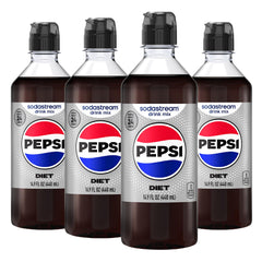 SodaStream front packaging showing four Diet Pepsi syrup bottles and benefits