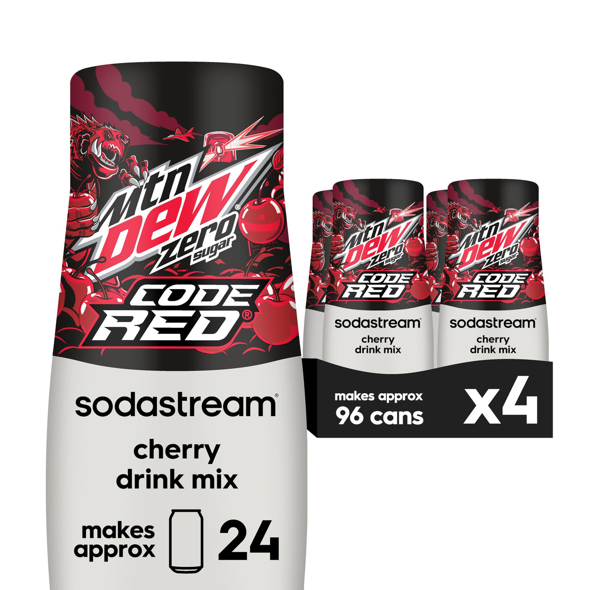 SodaStream front packaging showing Code Red Zero Sugar, clear benefit appealing