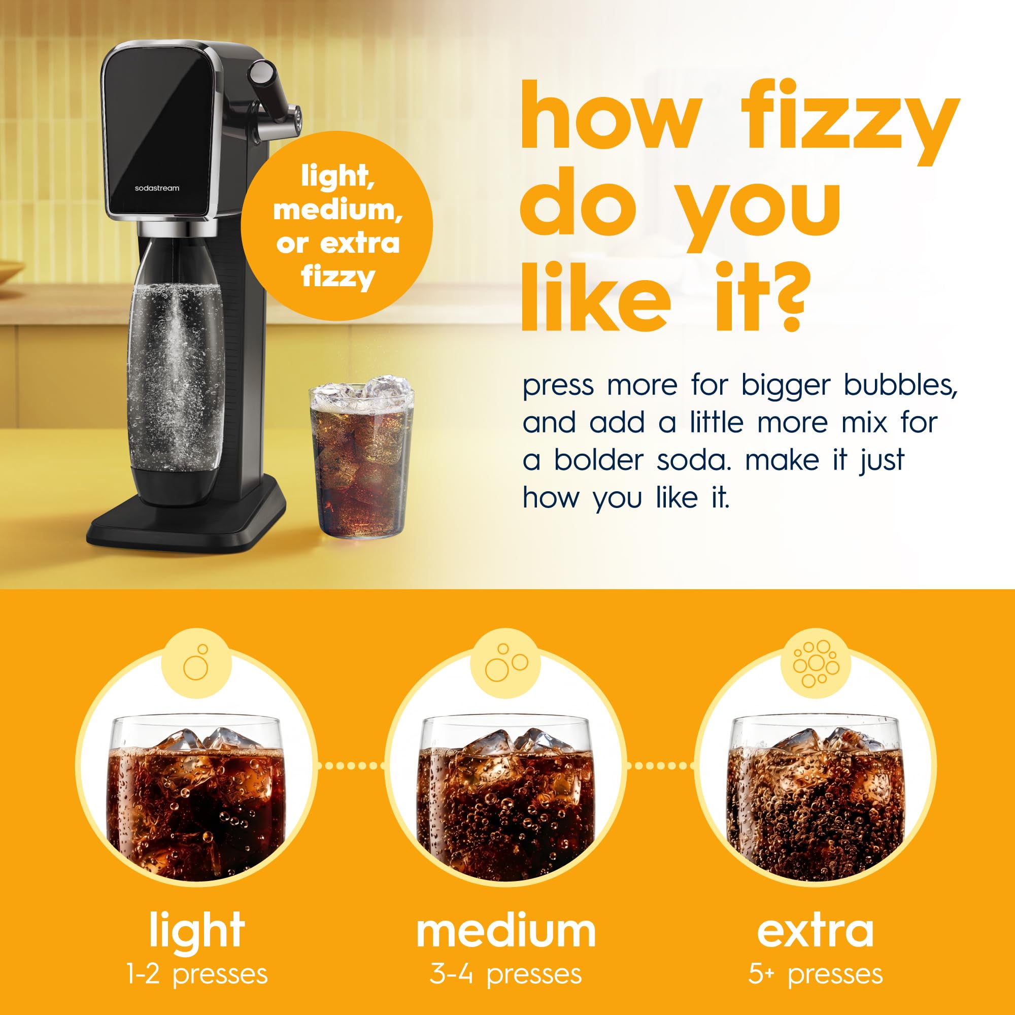 sodastream MUG bottle next to SodaStream machine demonstrating easy use