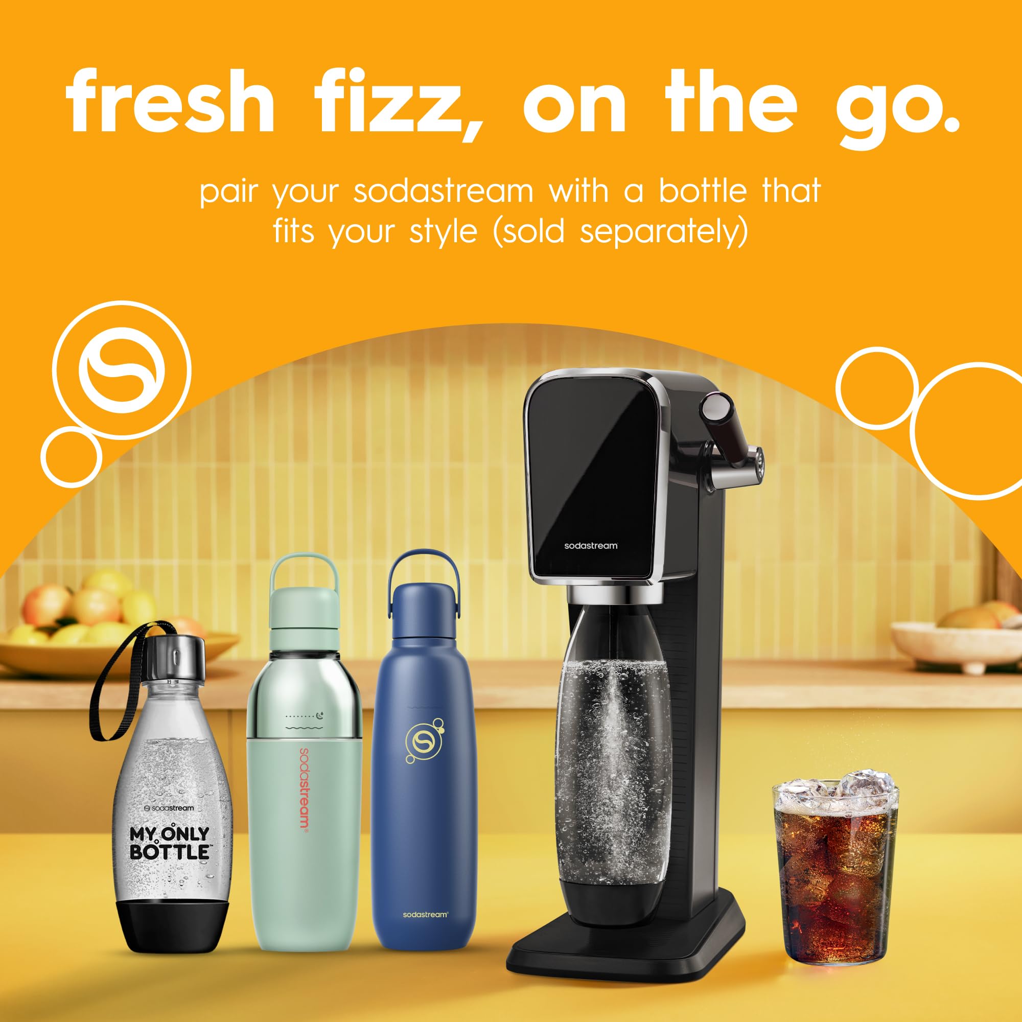 sodastream MUG bottles beside CO2 cylinder promoting refill savings