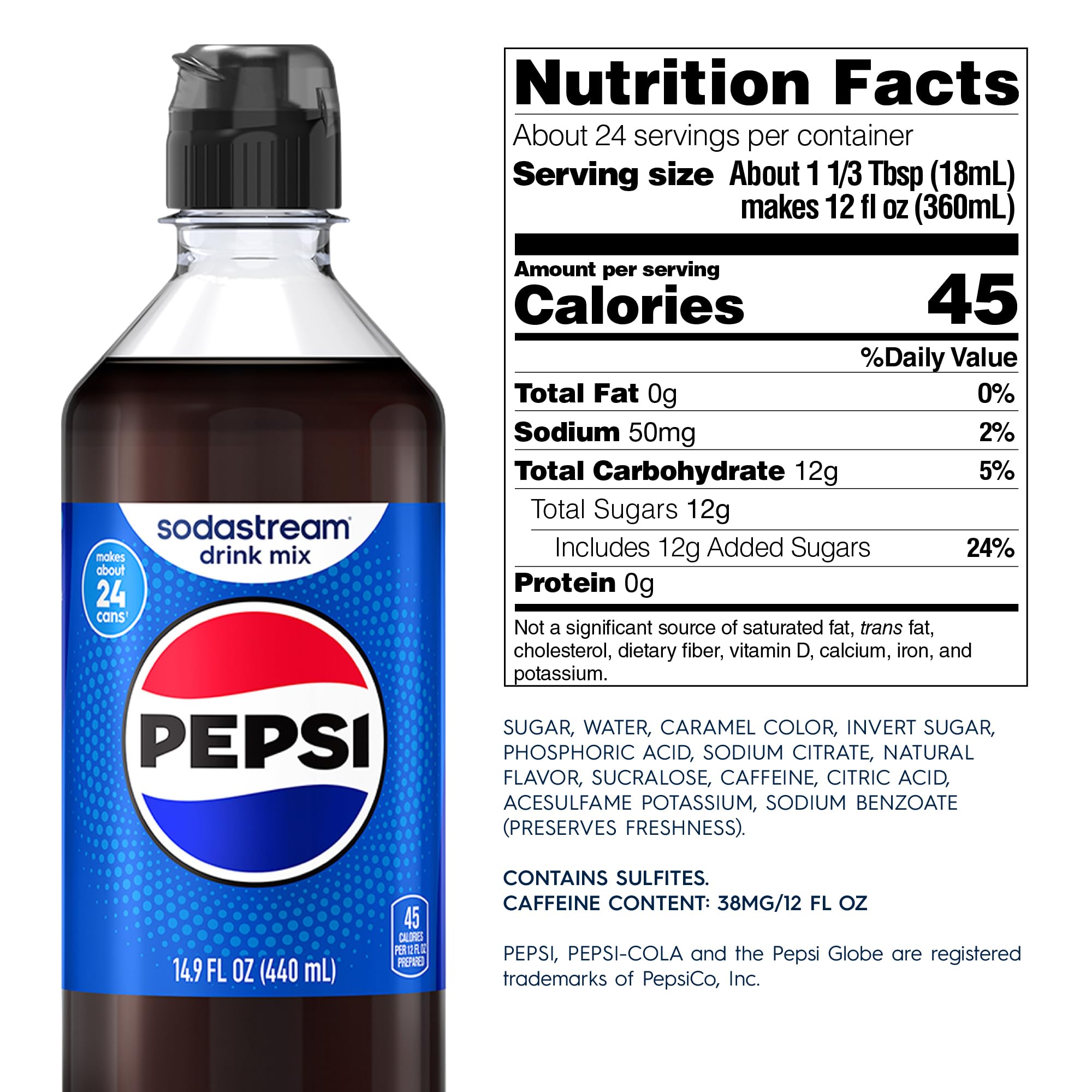 sodastream Pepsi 440ml bottle close-up showing syrup texture and pour clarity