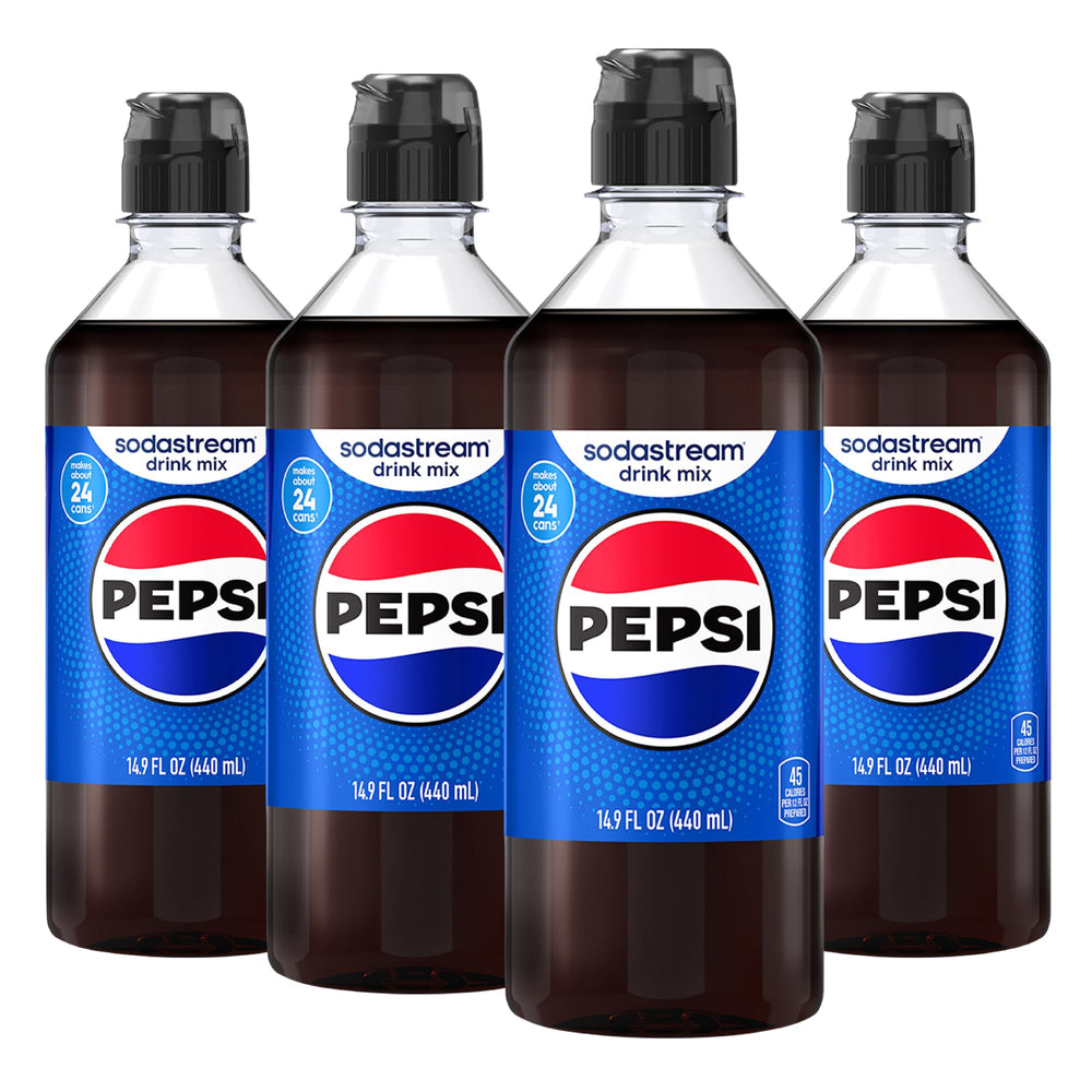 sodastream Pepsi front packaging showing four-bottle value pack and convenience