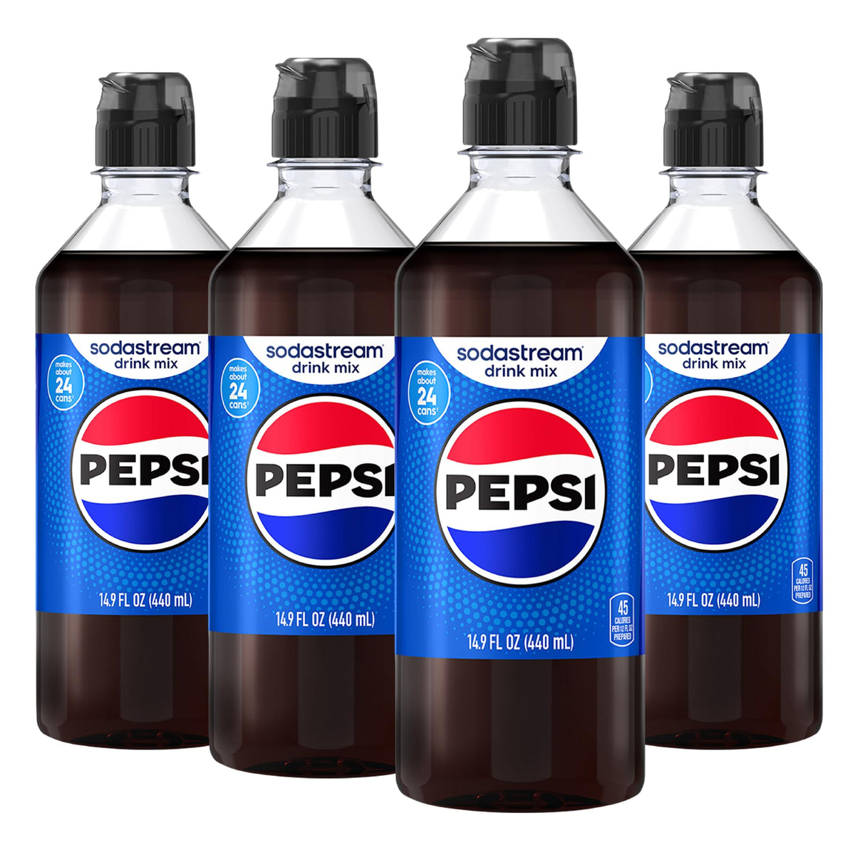 sodastream Pepsi front packaging showing four-bottle value pack and convenience