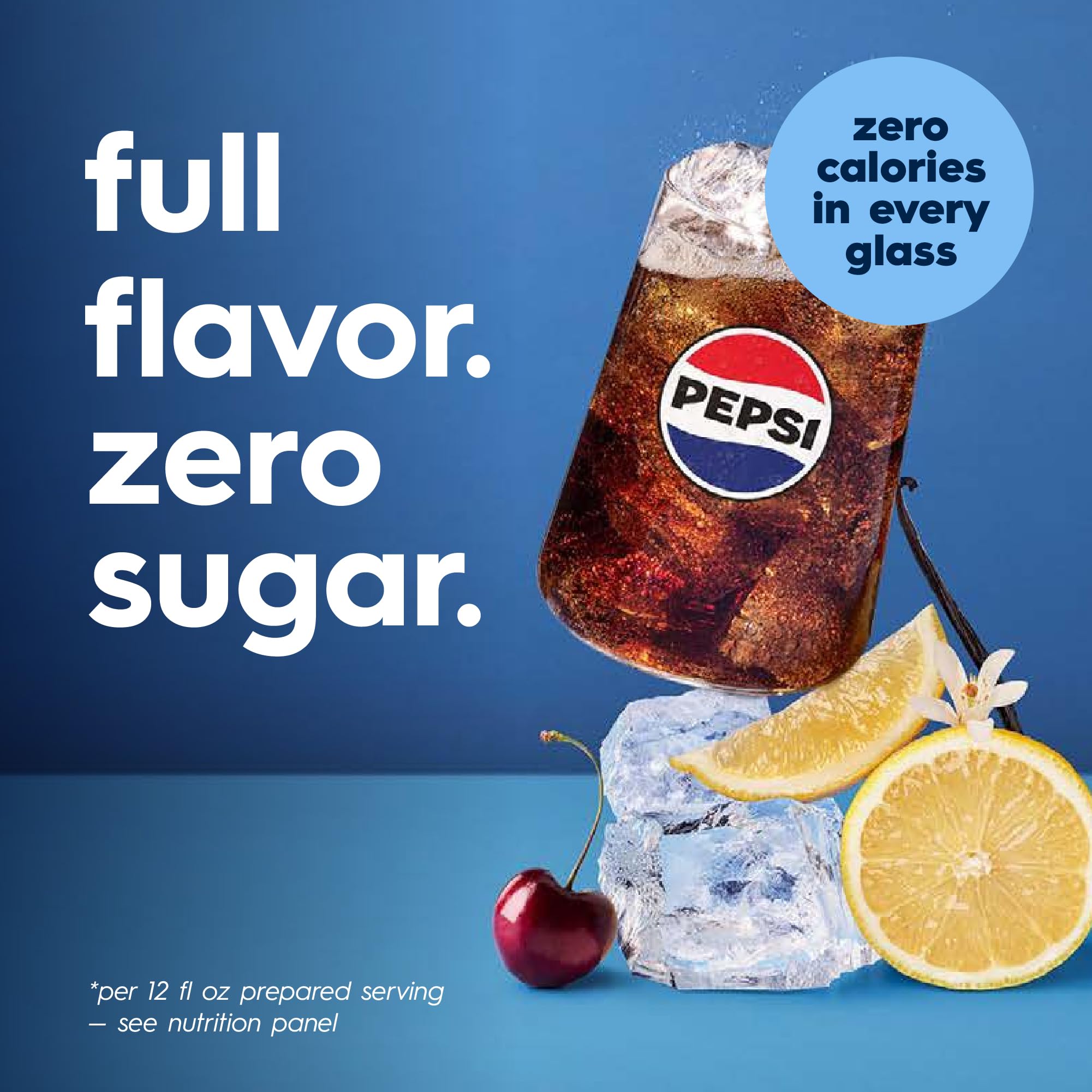 sodastream Pepsi Zero mix in glass with bubbles showing fresh fizzy taste