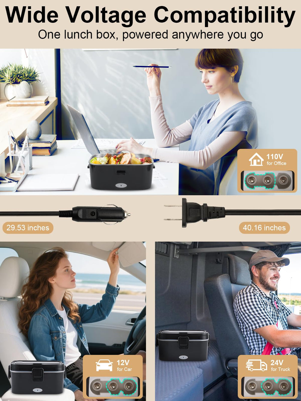 SOHIDA vehicle and home power cables demonstrating 12V, 24V and 110V compatibility
