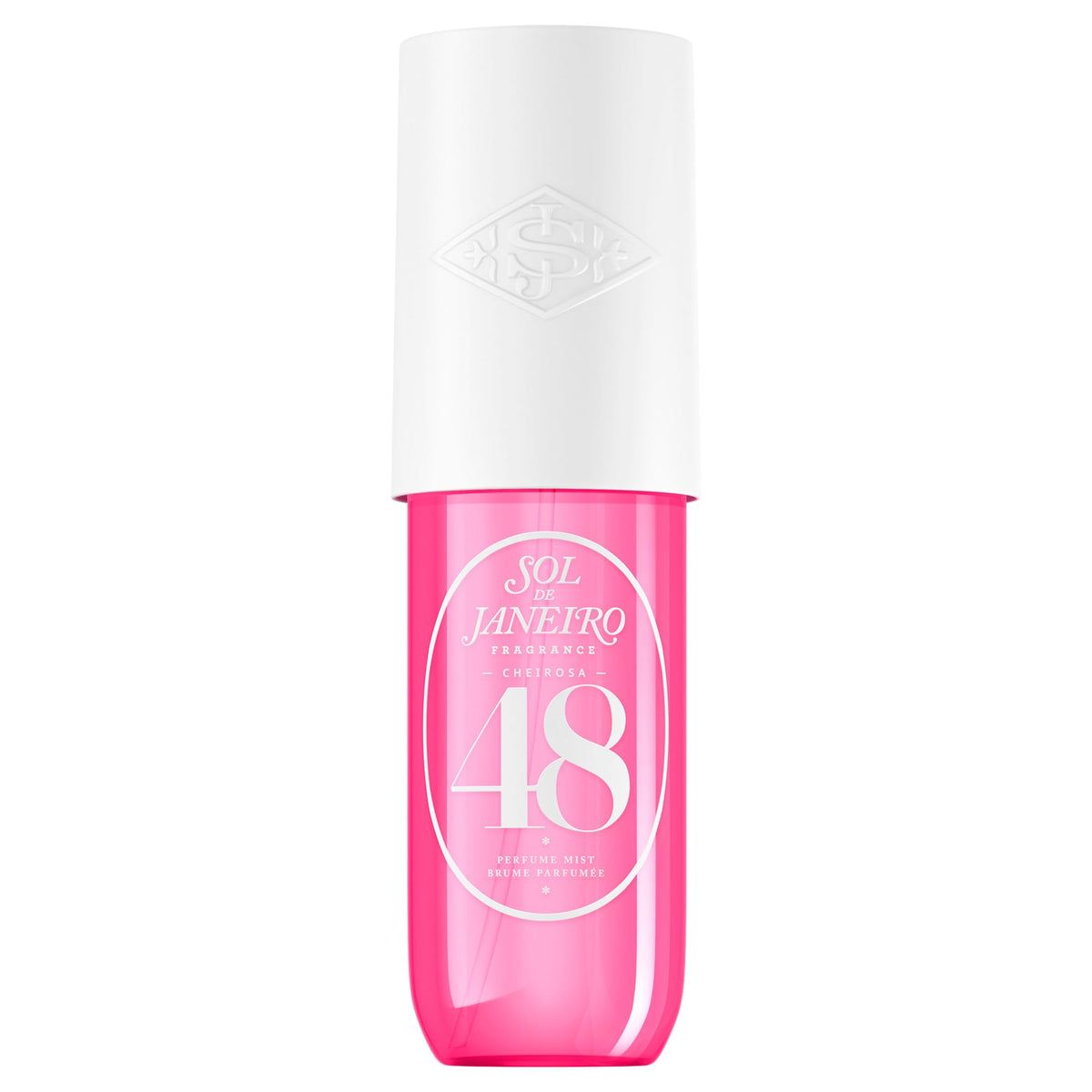 Sol de Janeiro front bottle shot showing vibrant guava packaging and travel convenience