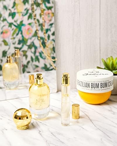 Sol de Janeiro on vanity with accessories conveying everyday luxury and on-the-go freshness