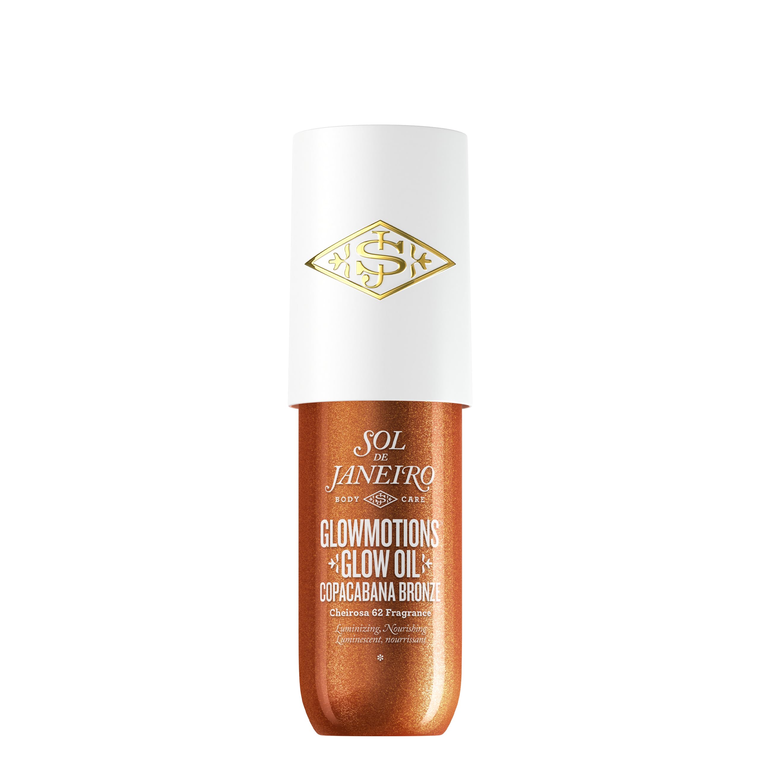 Sol de Janeiro bottle front view showing warm bronze oil finish