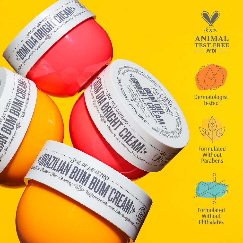 Sol de Janeiro duo placed on a bathroom shelf evoking daily routine and scent appeal benefit