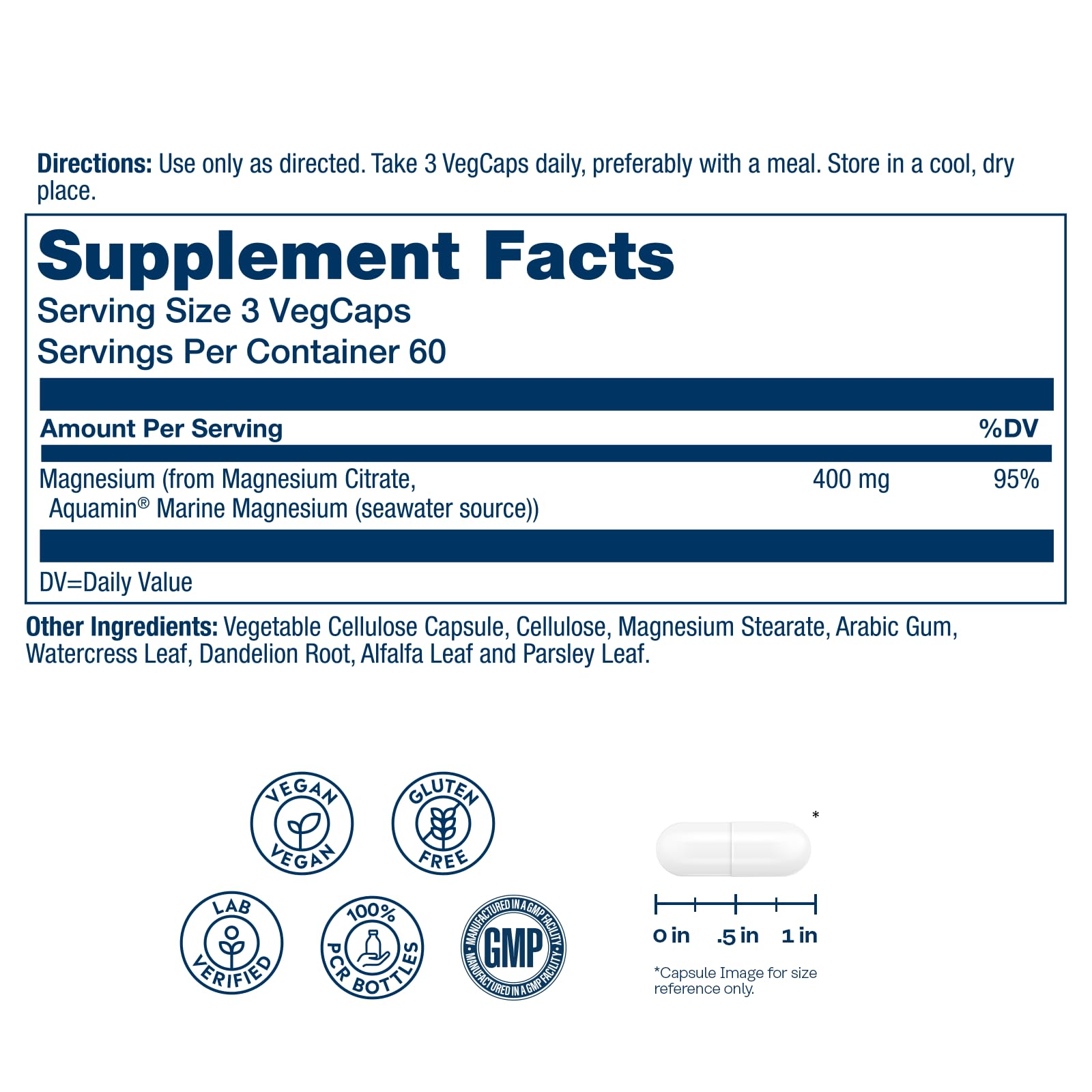 Solaray close-up of vegan magnesium citrate capsules for easy swallowing