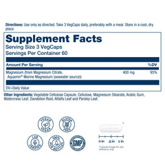 Solaray close-up of vegan magnesium citrate capsules for easy swallowing