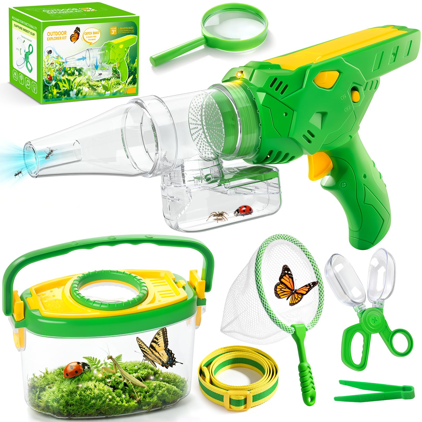 SOLIEHOO front view of bug catcher showing buttons and nozzle benefits easy operation