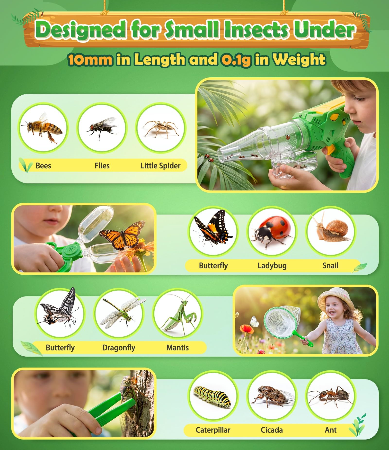 SOLIEHOO child using bug vacuum outdoors illustrates hands-free, supervised exploration